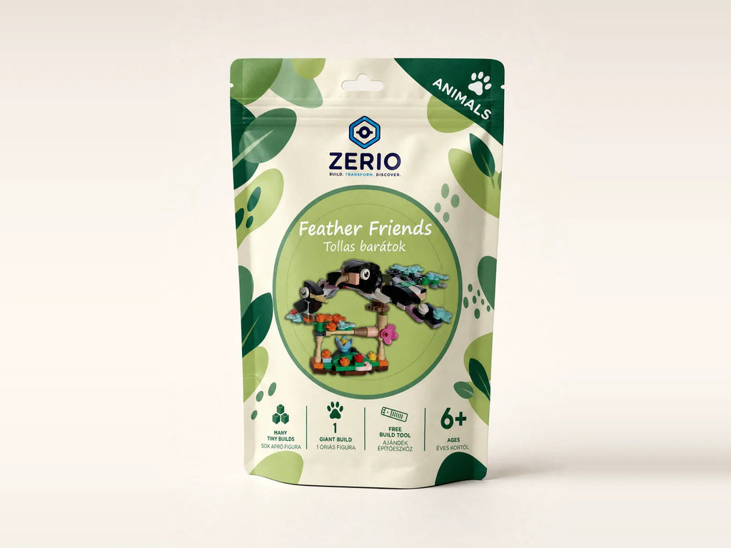ZERIO Feather Friends – Tollas barátok építőkészlet csomagolása