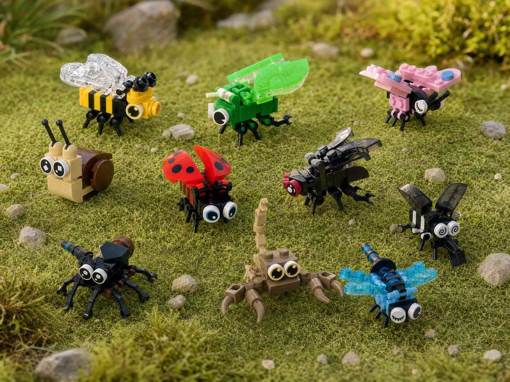 ZERIO Tiny Bugs – 10 kis építőkocka rovar egymás mellett