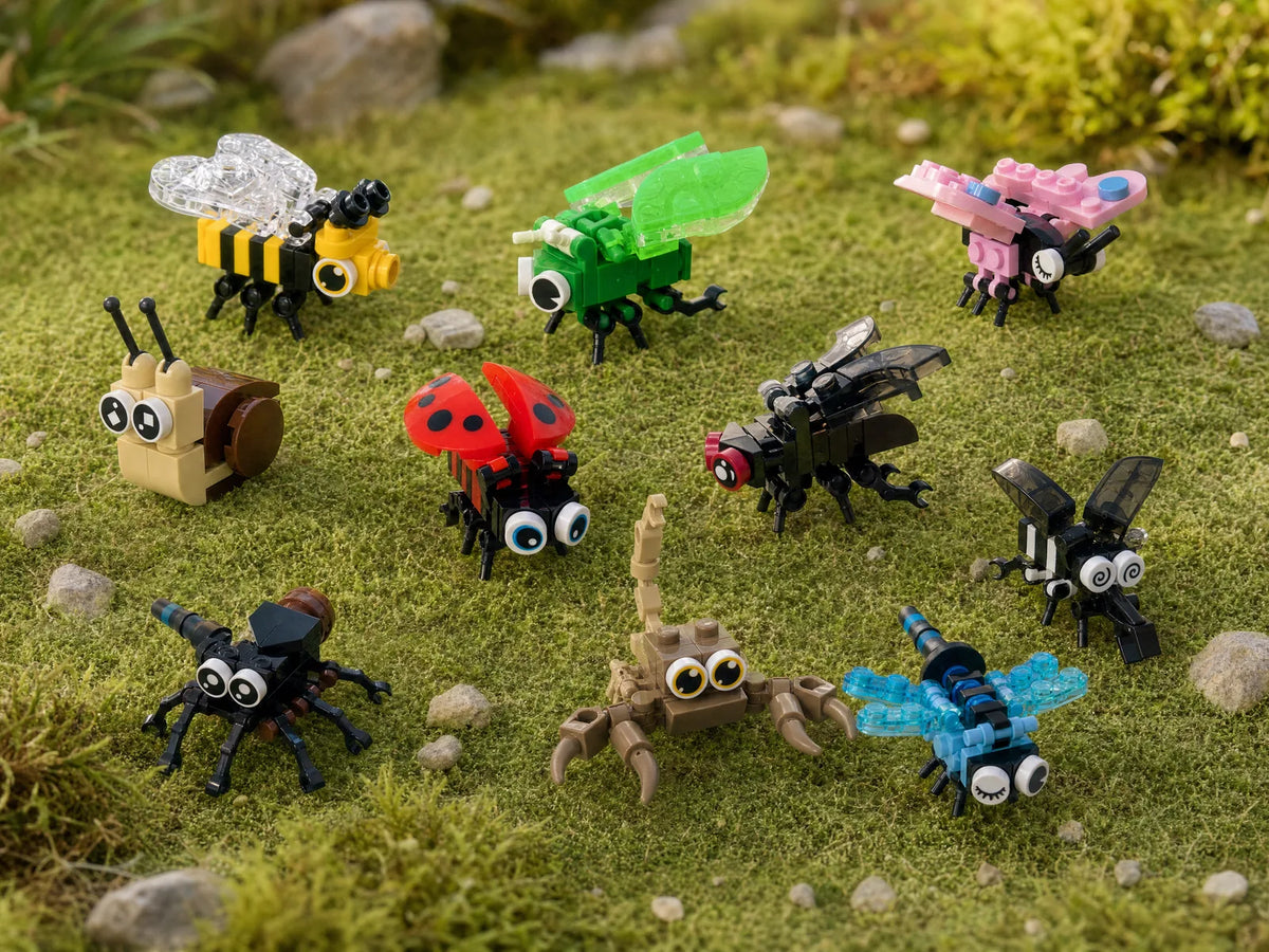 ZERIO Tiny Bugs – 10 kis építőkocka rovar egymás mellett